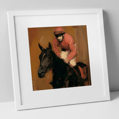 Quiet Anticipation racing horse art print in white frame