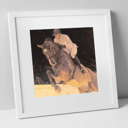Stardust Showjumper show jumping horse art print in white frame