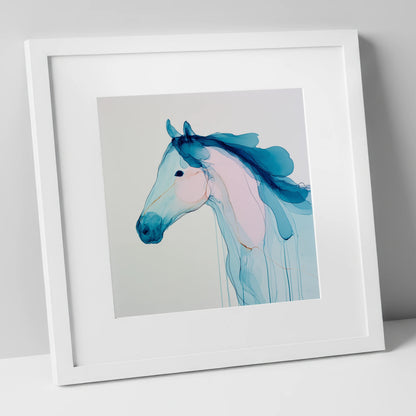 Ethereal Blue Spirit horse breed art print in white frame