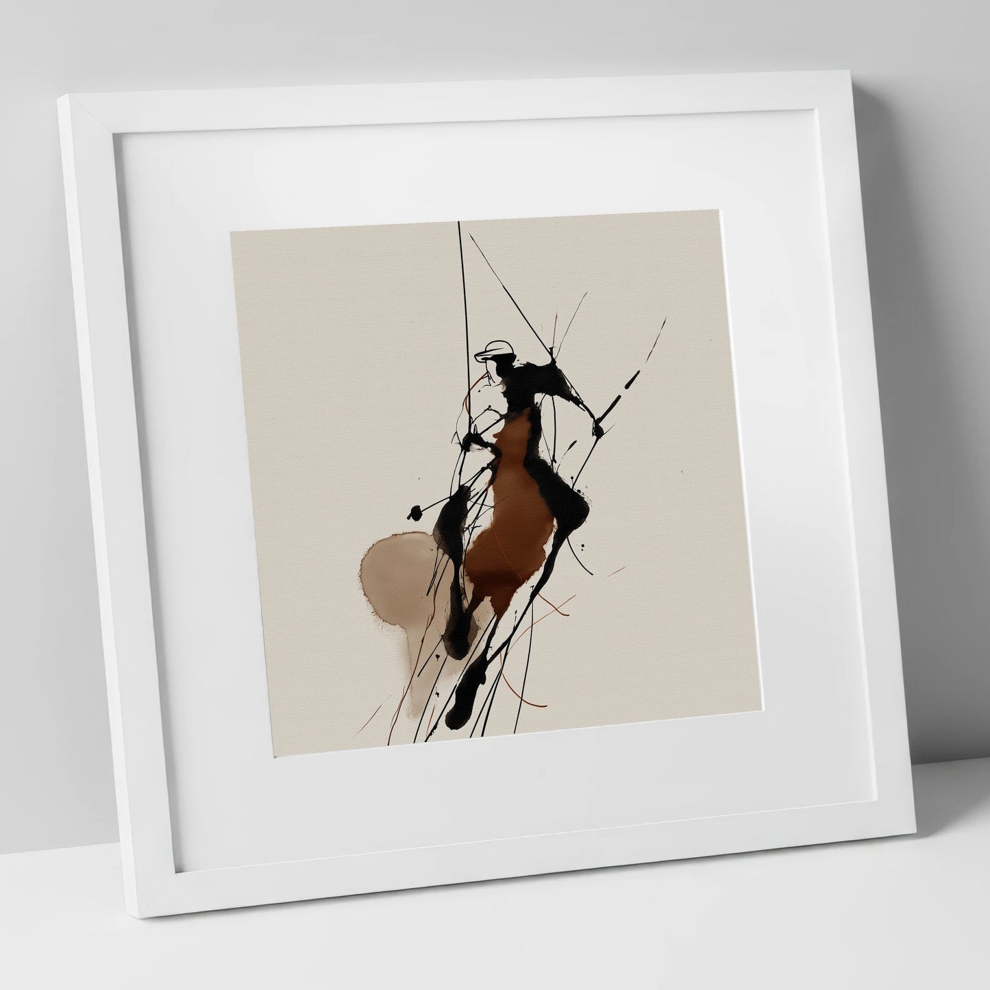 Dynamic Polo Strike polo horse art print in white frame