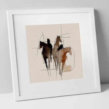 Dynamic Equine Trio horse portrait art print in white frame