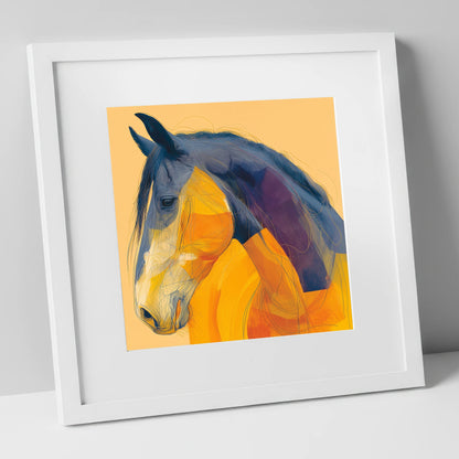 Vivid Cobalt Profile horse breed art print in white frame