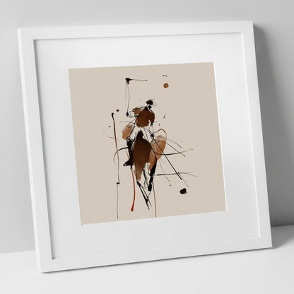 The High Swing polo horse art print in white frame
