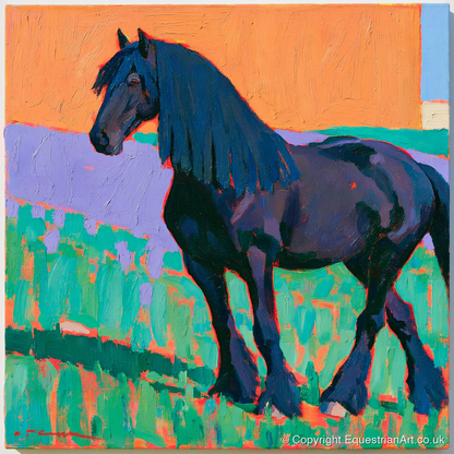 Friesian Horse in Vivid Colour - horse breed art print and canvas by Marshall Davies A.I