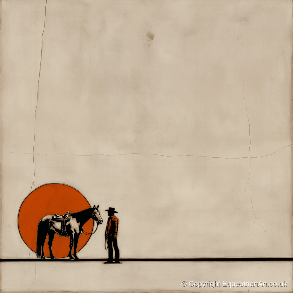 Frontier Sun Silhouette - western horse art print and canvas by Barnaby West A.I