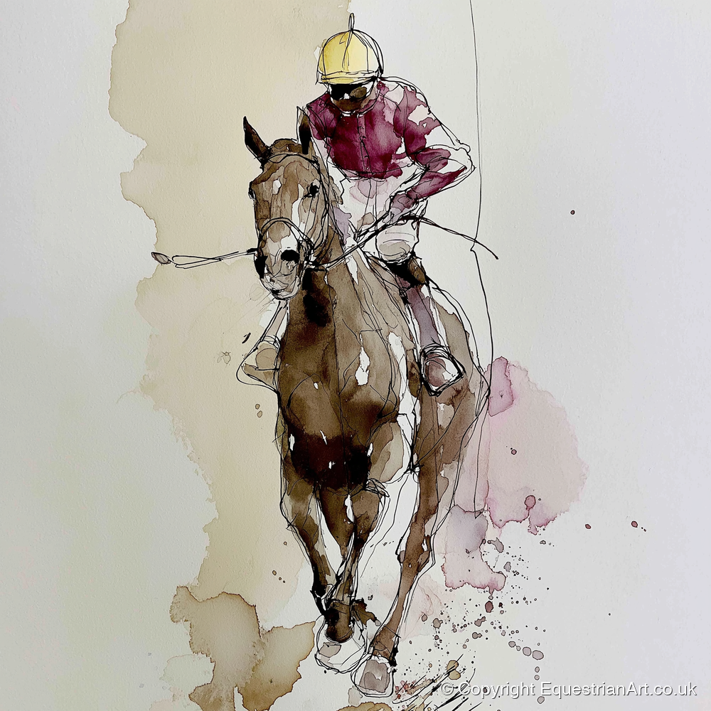 Furlong Flow in Burgundy - racing horse art print and canvas by Edward Harrington A.I