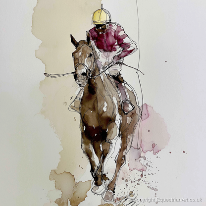 Furlong Flow in Burgundy - racing horse art print and canvas by Edward Harrington A.I