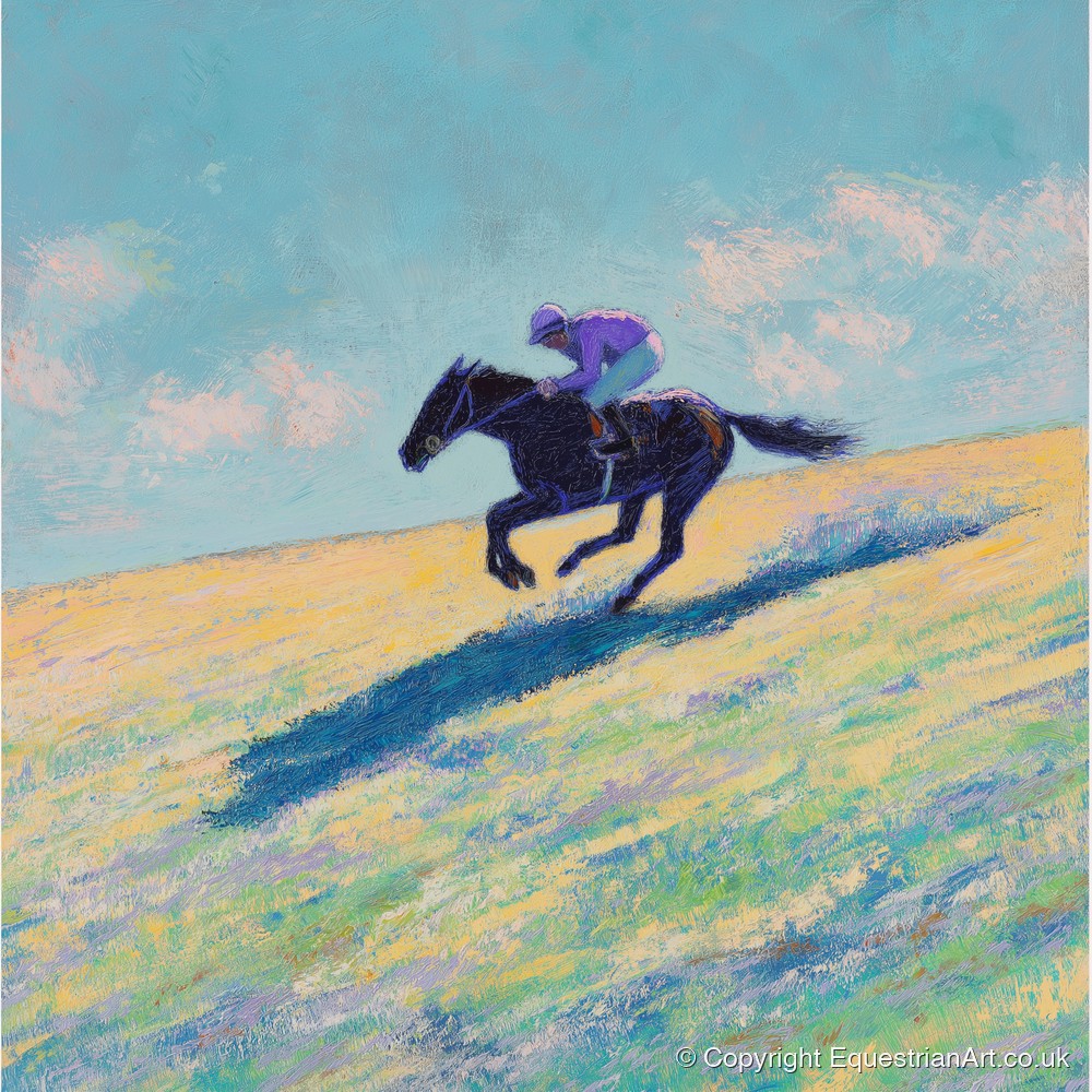 Gallop Across Gold - racing horse art print and canvas by Imogen Spencer A.I