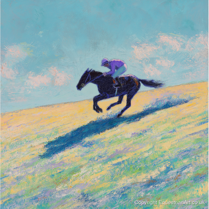 Gallop Across Gold - racing horse art print and canvas by Imogen Spencer A.I