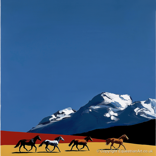 Gallop Beneath the Peaks - horse landscape art print and canvas by Vivienne Hartley A.I