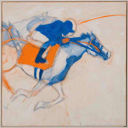 Gallop in Blue - racing horse art print and canvas by Tristan Noble A.I