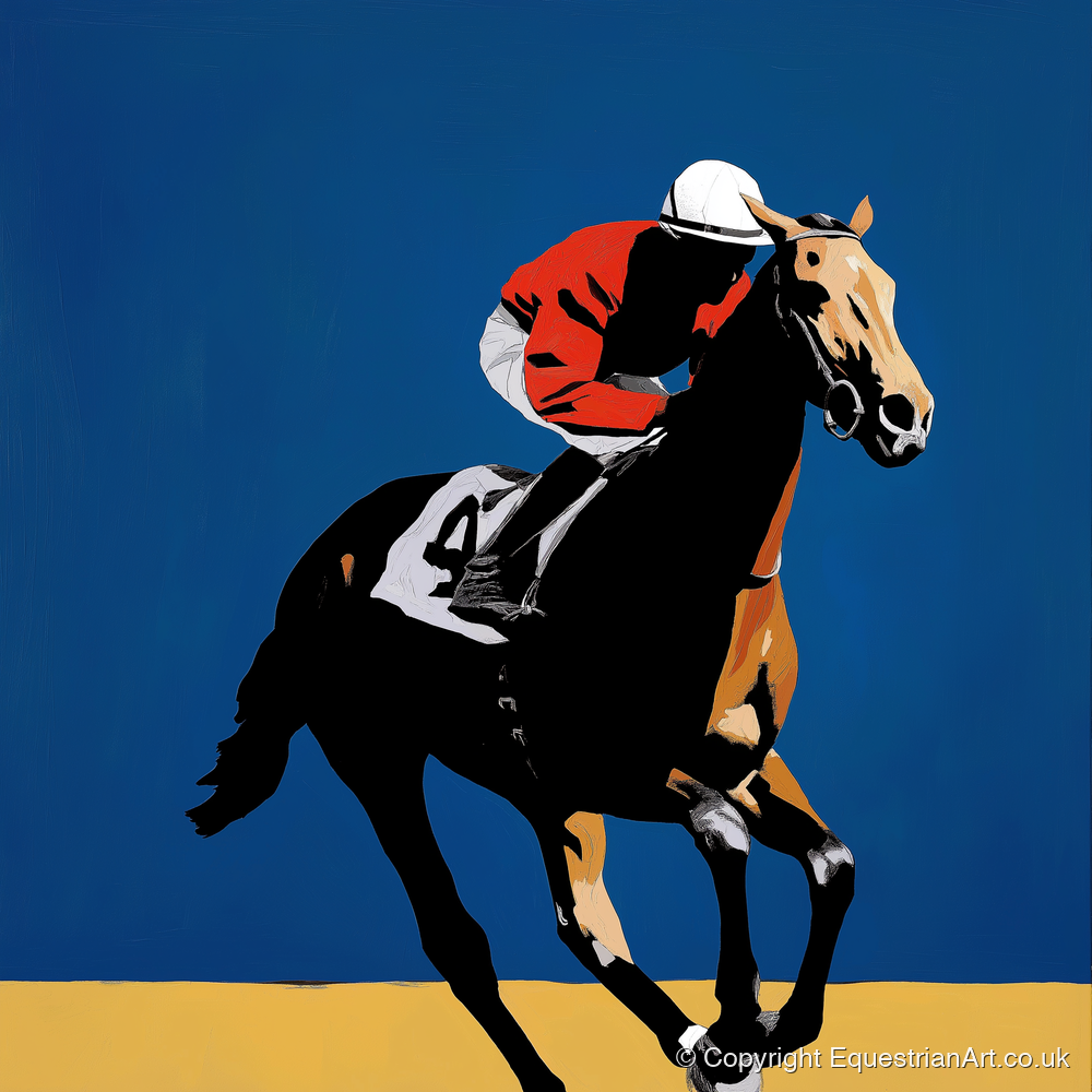 Gallop in Scarlet - racing horse art print and canvas by Vivienne Hartley A.I