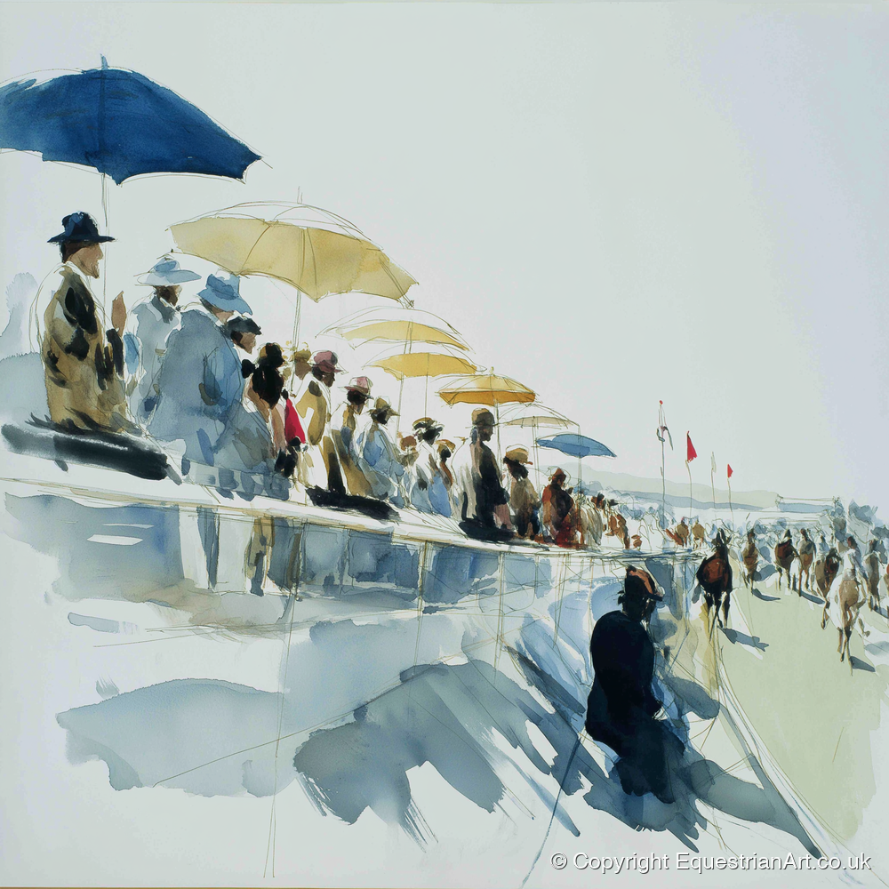 Gathering at the Rails - racing horse art print and canvas by Beatrice Langley A.I