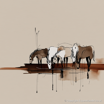 Gathering at the Water - wild horses art print and canvas by Julian Vance A.I