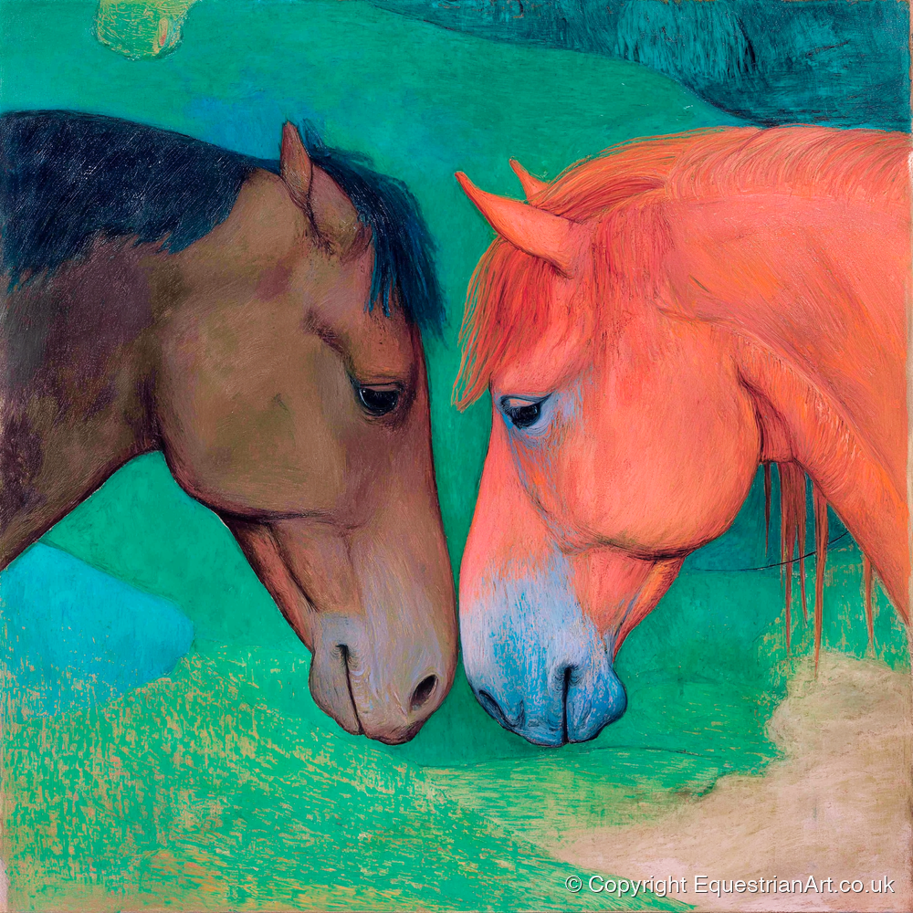 Gentle Companions - horse portrait art print and canvas by Lawrence Gable A.I