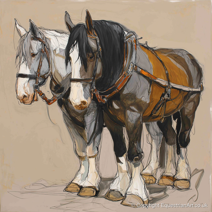 Gentle Giants in Harness - horse breed art print and canvas by Jasper Montgomery A.I