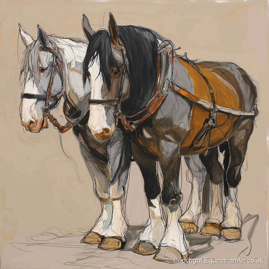 Gentle Giants in Harness - horse breed art print and canvas by Jasper Montgomery A.I