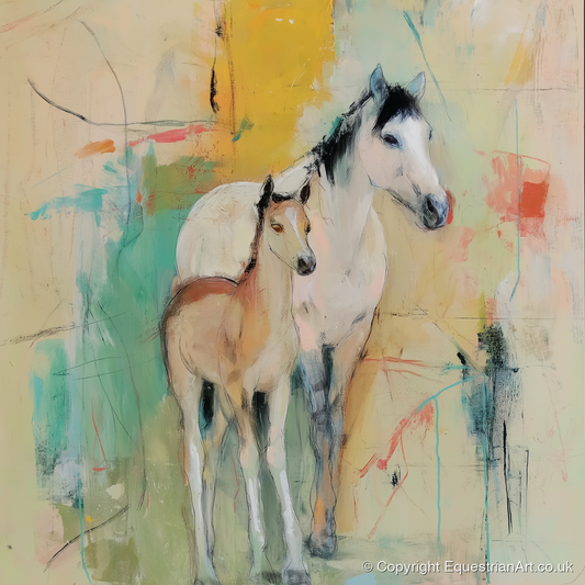 Gentle Guardianship - mare & foal art print and canvas by Antonia Blythe A.I