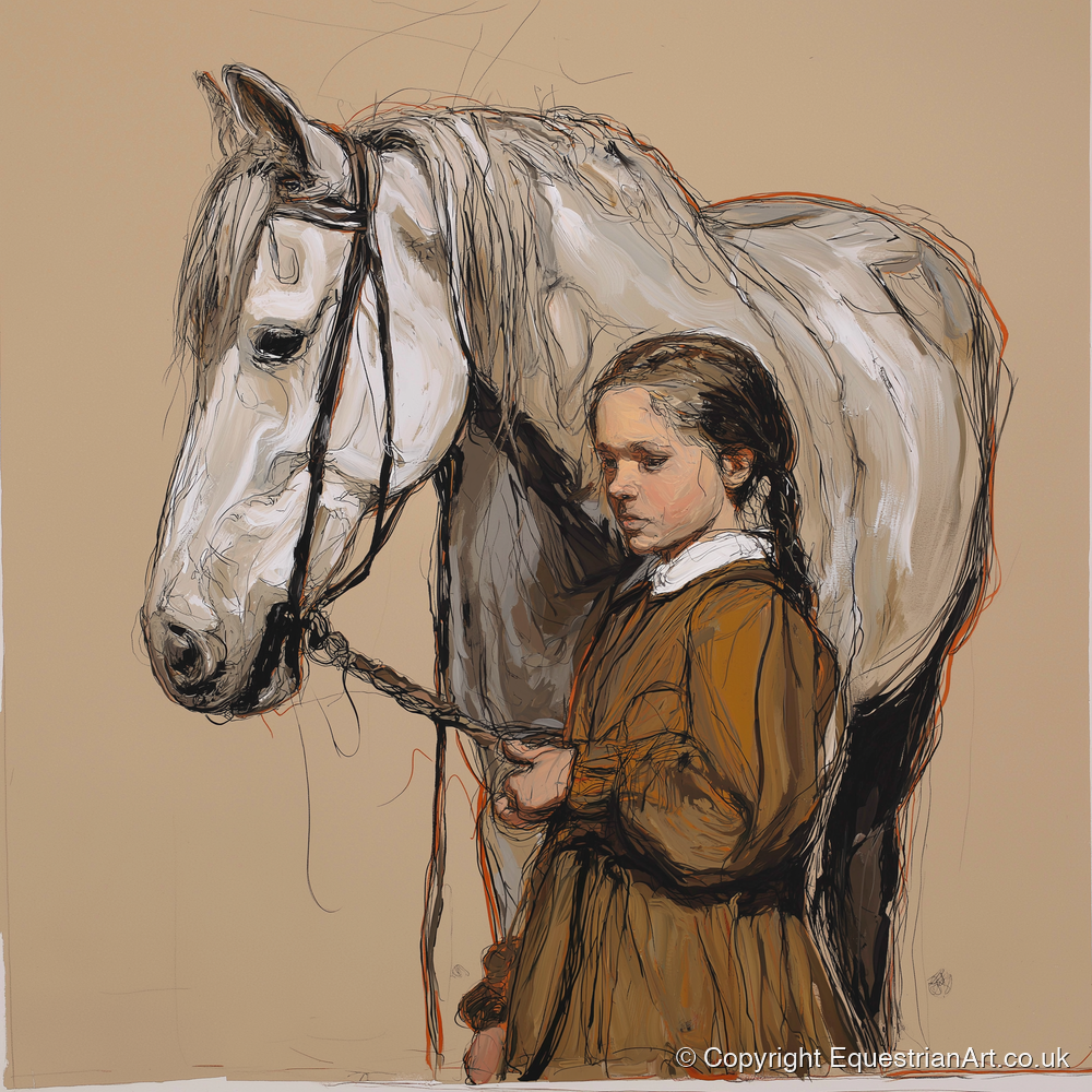 Gentle Guidance - horse & rider art print and canvas by Jasper Montgomery A.I