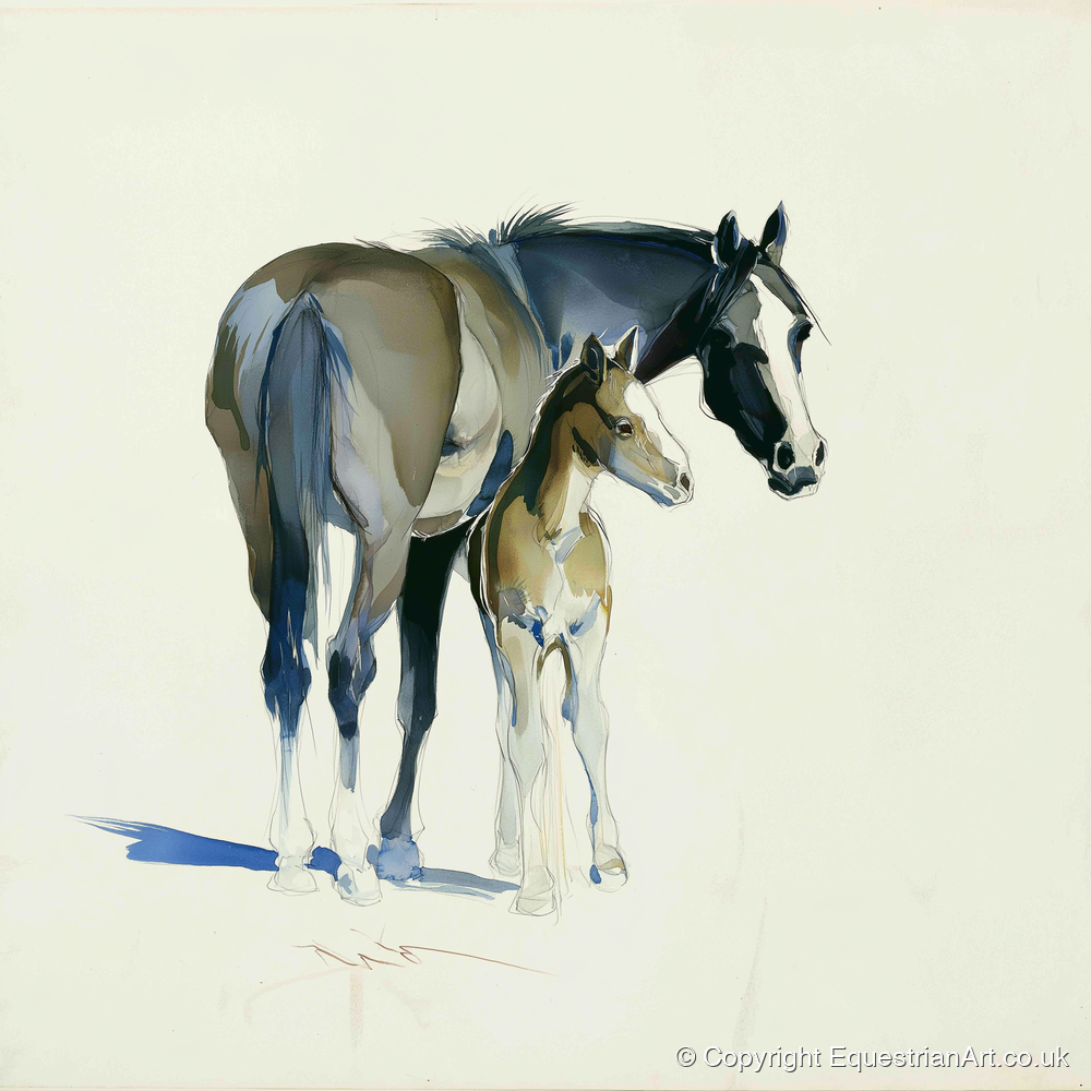 Gentle Guidance - mare & foal art print and canvas by Beatrice Langley A.I