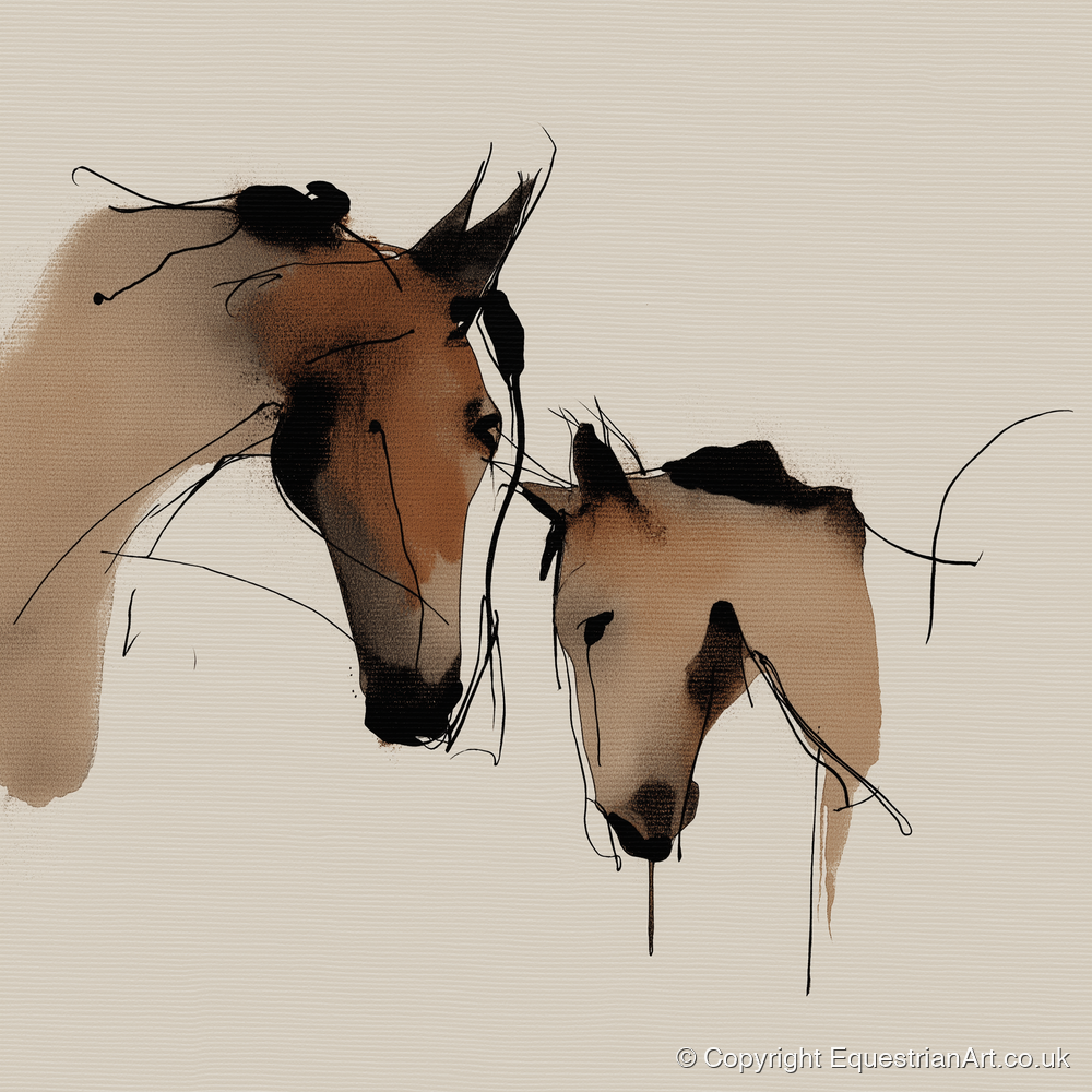 Gentle Kinship - mare & foal art print and canvas by Julian Vance A.I