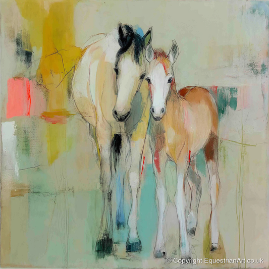 Gentle Nurture - mare & foal art print and canvas by Antonia Blythe A.I