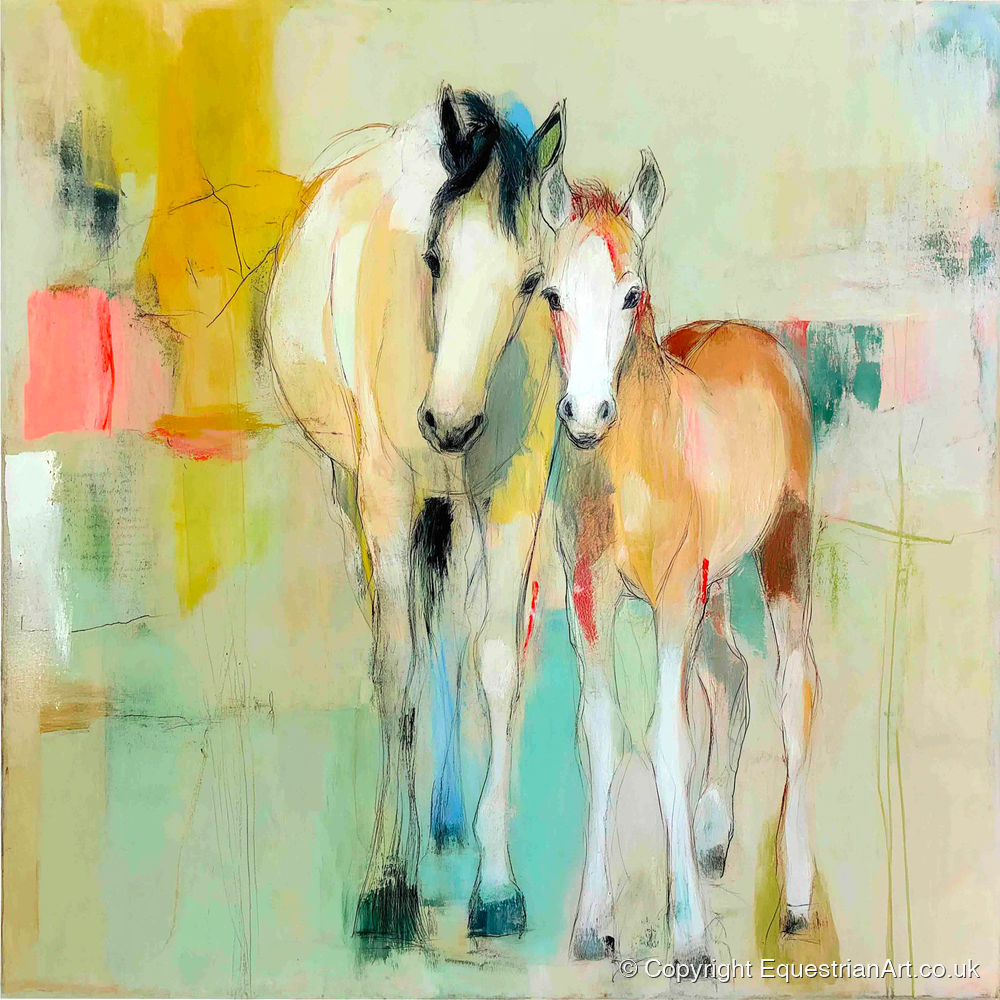 Gentle Nurture - mare & foal art print and canvas by Antonia Blythe A.I