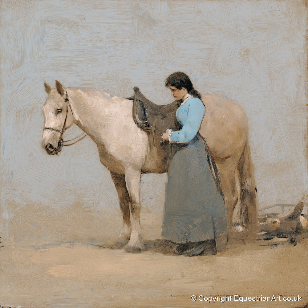 Gentle Preparations - horse & rider art print and canvas by Frederick Lowell A.I