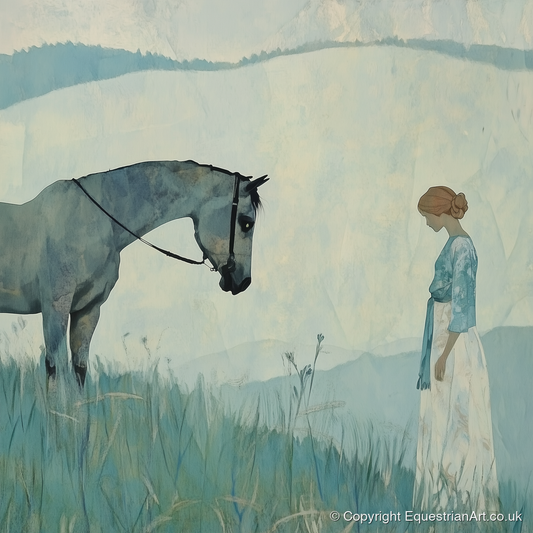 Gentle Regard - horse & rider art print and canvas by Flora Whitby A.I