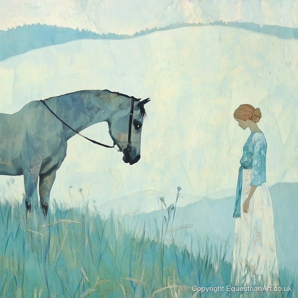 Gentle Regard - horse & rider art print and canvas by Flora Whitby A.I