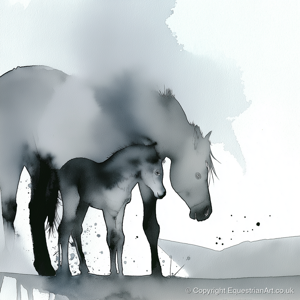 Gentle Shadows - mare & foal art print and canvas by Adrian Frost A.I