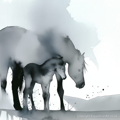 Gentle Shadows - mare & foal art print and canvas by Adrian Frost A.I