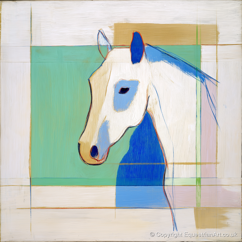 Geometric Azure Equine - horse portrait art print and canvas by Miles St. John A.I