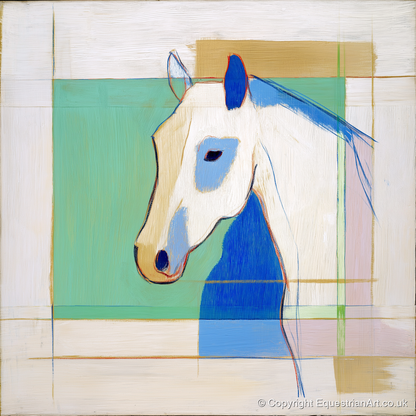 Geometric Azure Equine - horse portrait art print and canvas by Miles St. John A.I