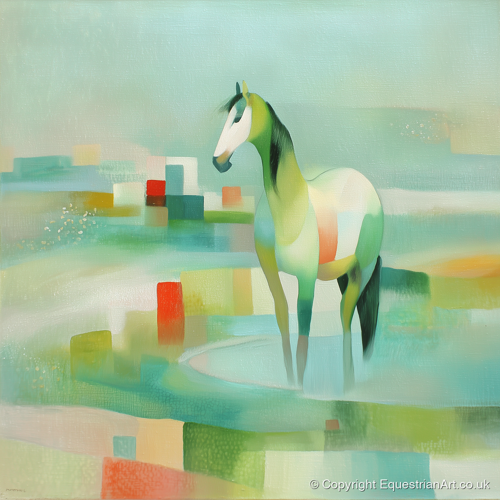 Geometric Coastal Equine - beach horse art print and canvas by Leon Lambert A.I