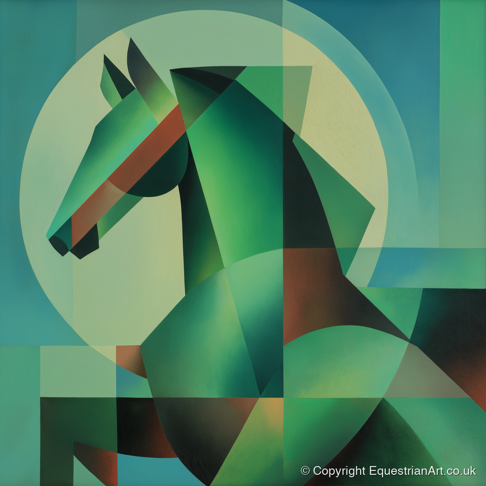 Geometric Emerald Profile - horse portrait art print and canvas by Leopold Finch A.I