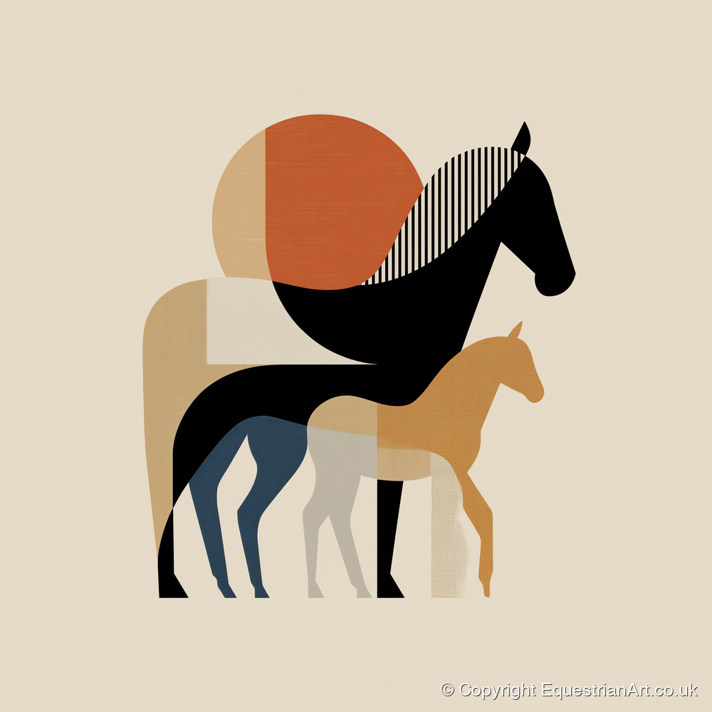Geometric Equine Bond - mare & foal art print and canvas by Oliver Tate A.I