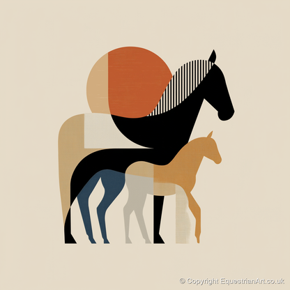 Geometric Equine Bond - mare & foal art print and canvas by Oliver Tate A.I