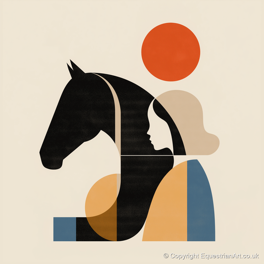 Geometric Equine Harmony - horse & rider art print and canvas by Oliver Tate A.I
