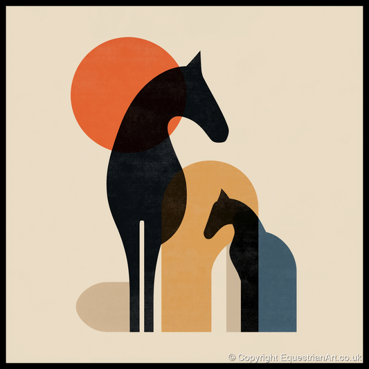 Geometric Equine Harmony - horse & rider art print and canvas by Oliver Tate A.I
