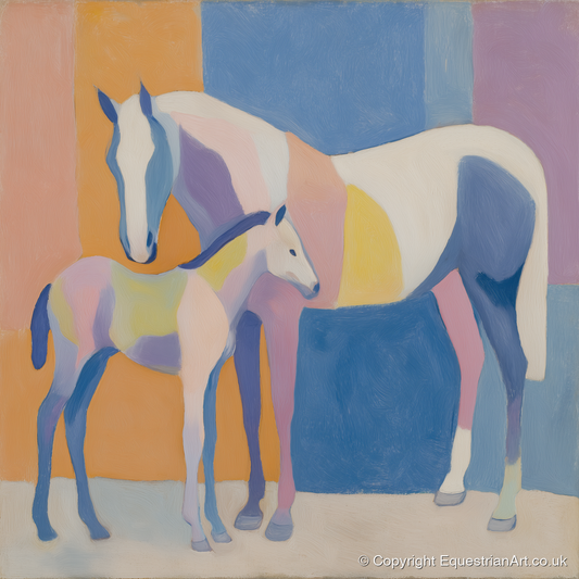 Geometric Equine Harmony - mare & foal art print and canvas by Iris Pelham A.I