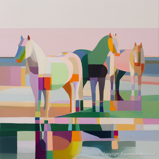 Geometric Equine Horizon - horse landscape art print and canvas by Linus Cartwright A.I