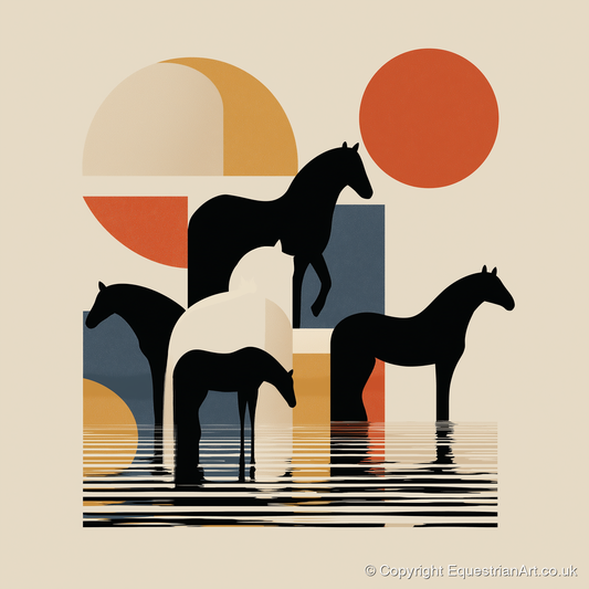 Geometric Equine Reflections - wild horses art print and canvas by Oliver Tate A.I