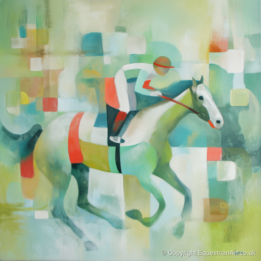 Geometric Gallop - racing horse art print and canvas by Leon Lambert A.I