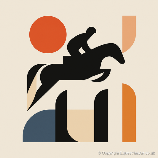 Geometric Showjumping Silhouette - show jumping horse art print and canvas by Oliver Tate A.I
