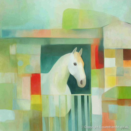 Geometric Stable Grey - horse stable art print and canvas by Leon Lambert A.I