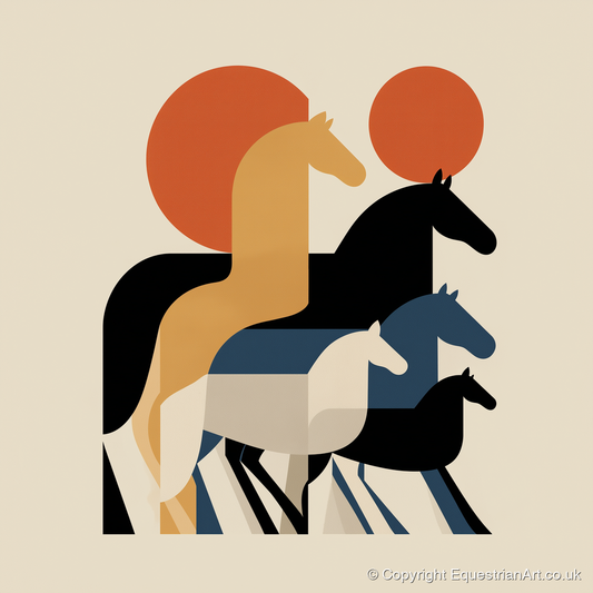 Geometric Sunrise Herd - wild horses art print and canvas by Oliver Tate A.I