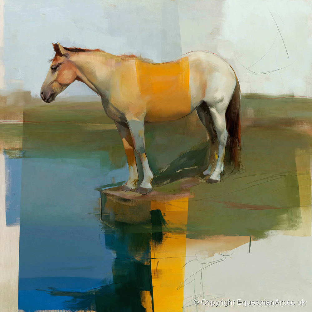 Geometric Waterside Reflection - horse landscape art print and canvas by Silas Marlowe A.I