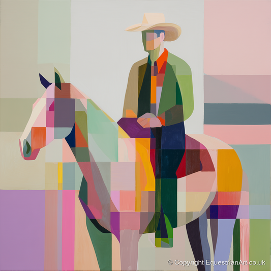 Geometric Western Rider - western horse art print and canvas by Linus Cartwright A.I