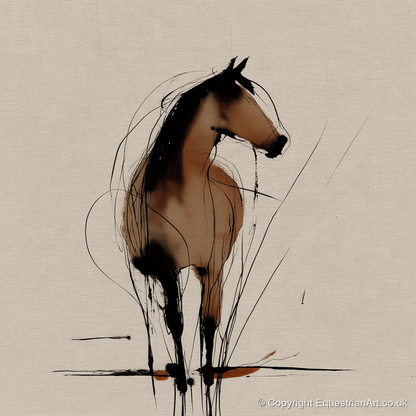 Gestural Sepia Equine - horse portrait art print and canvas by Julian Vance A.I